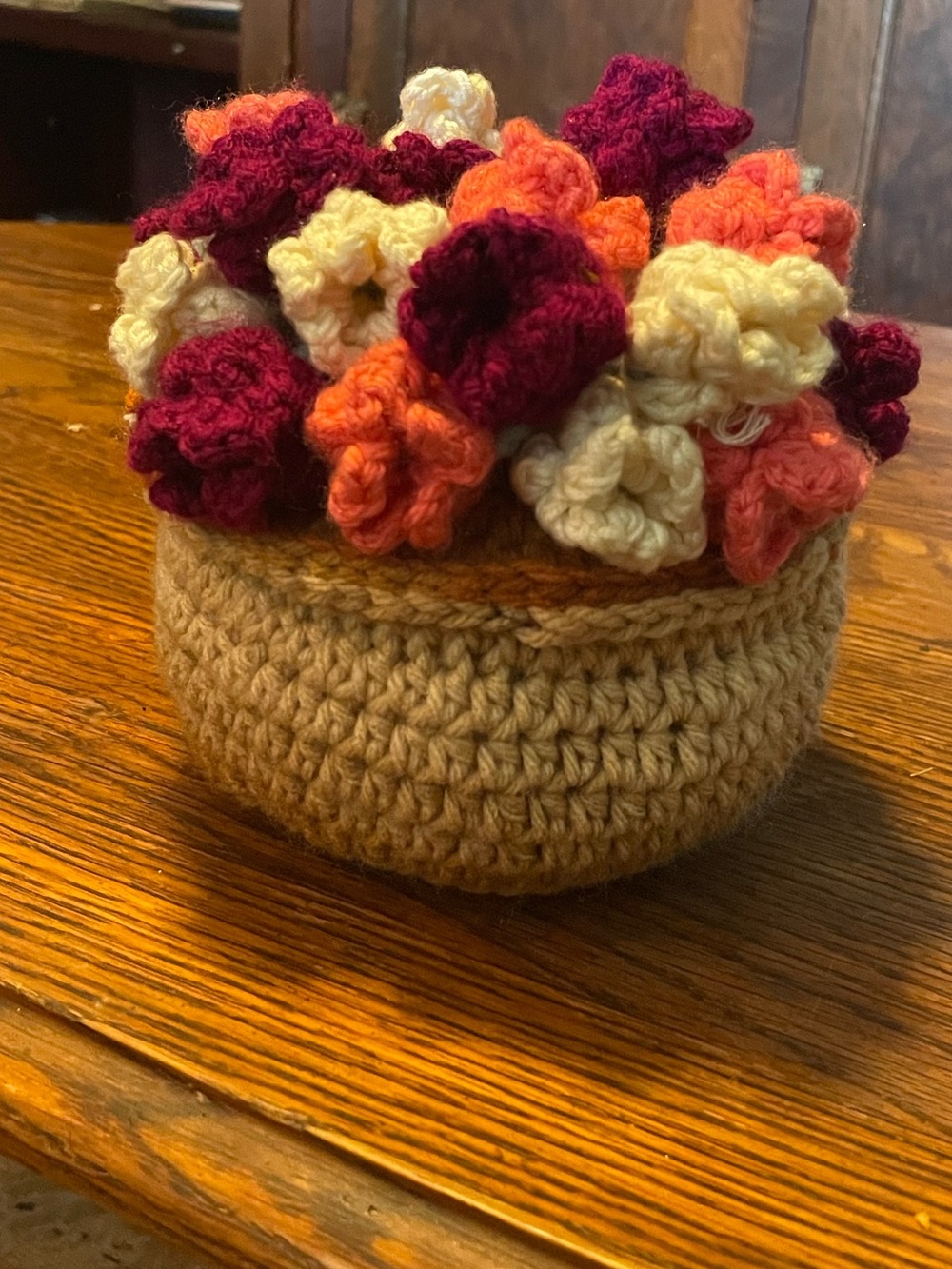 Handmade Crochet Flower Bowl - Multicolor